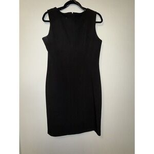Calvin Klein Sleeveless Dress Size 12 Black Split V-neck Sheath Style